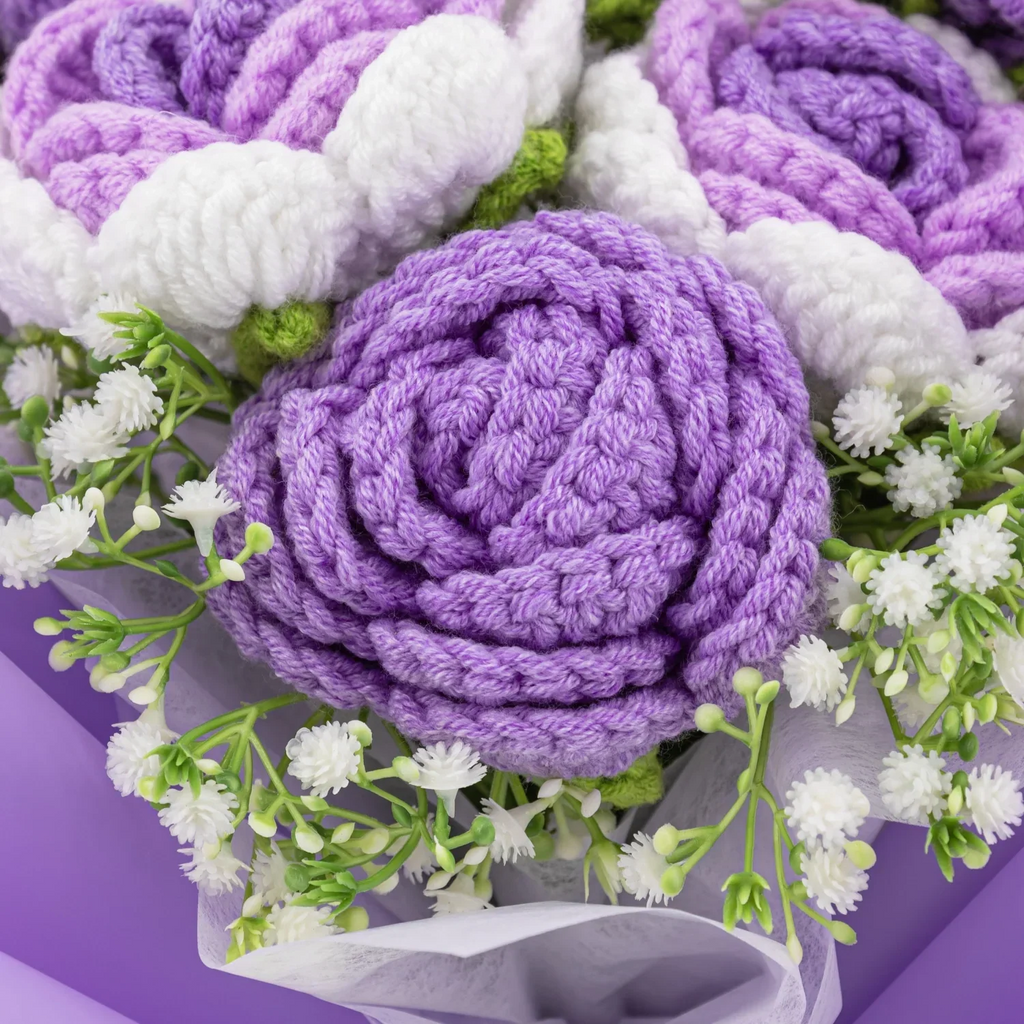 Crochet Purple Rose Bouquet