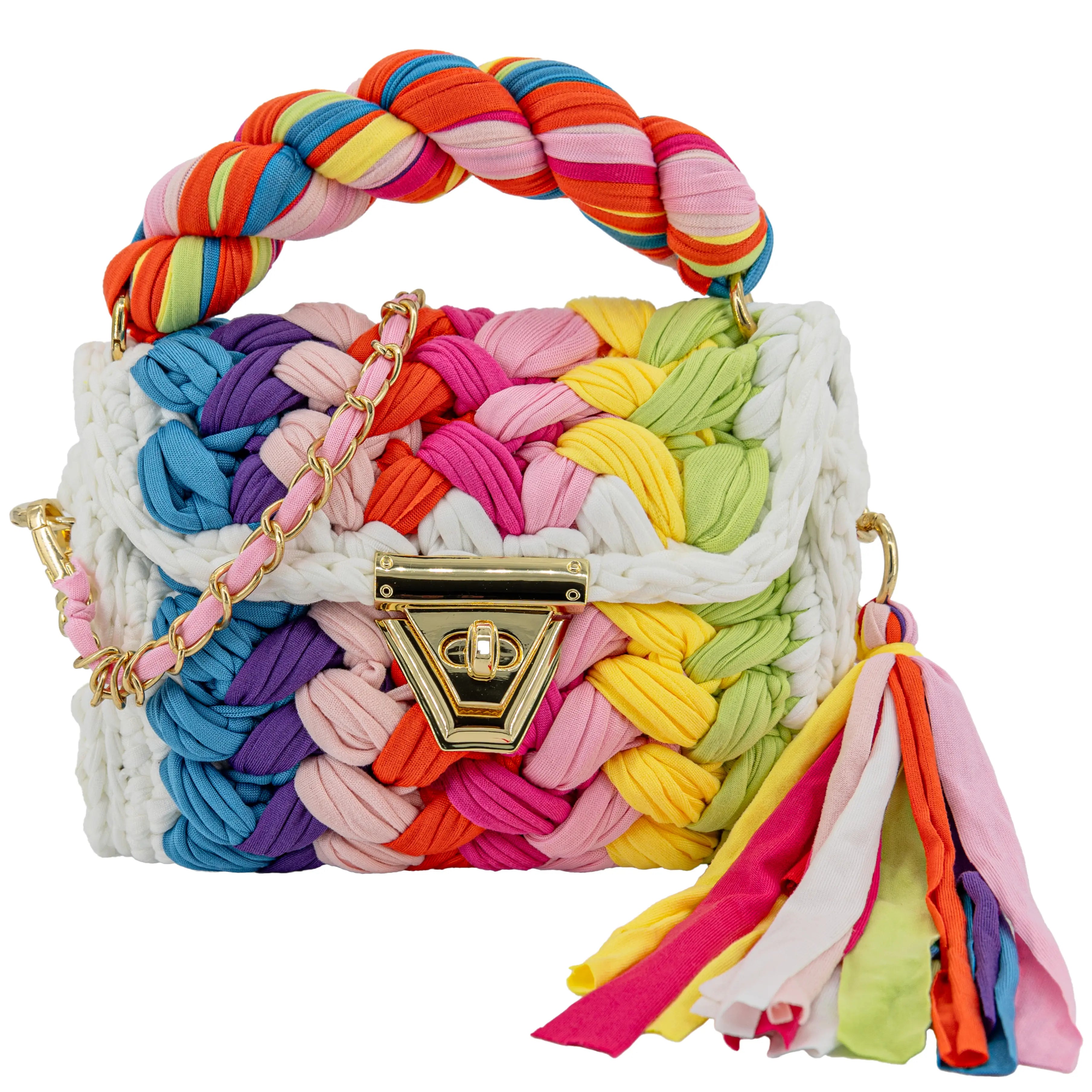 Crochet Handbag with Twist Handle-Rainbow