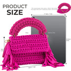 Crochet Handbag with Tassels on Two Sides-Rose Red
