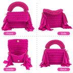 Crochet Handbag with Tassels on Two Sides-Rose Red