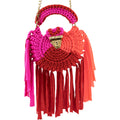 Crochet Round Handbag with Tassels-Red