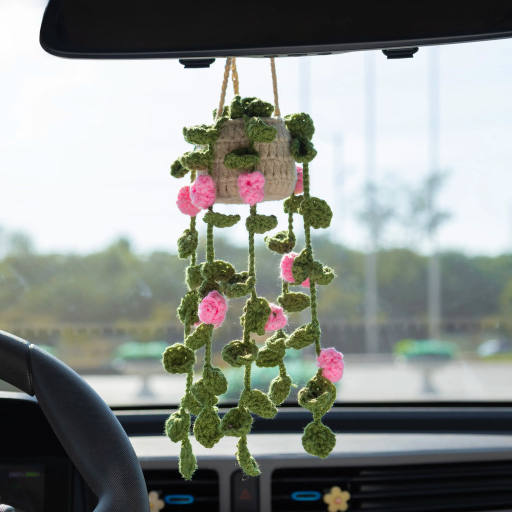 Long Crochet Hanging with Small Pink Flowers