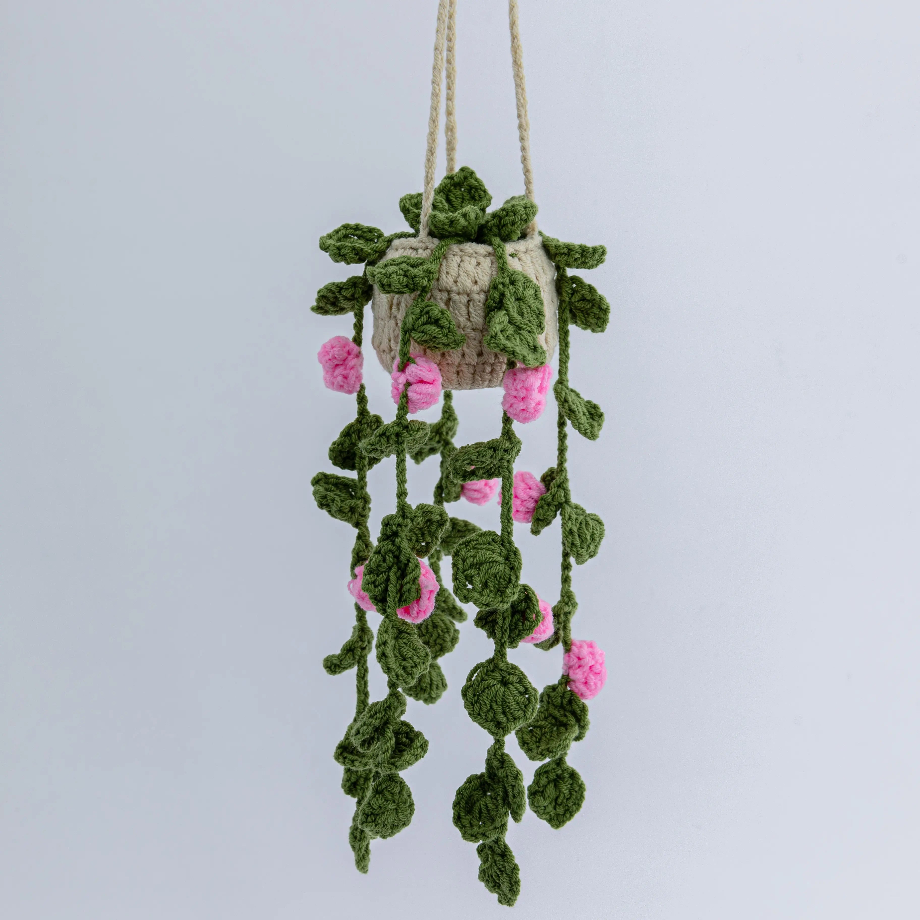 Long Crochet Hanging with Small Pink Flowers