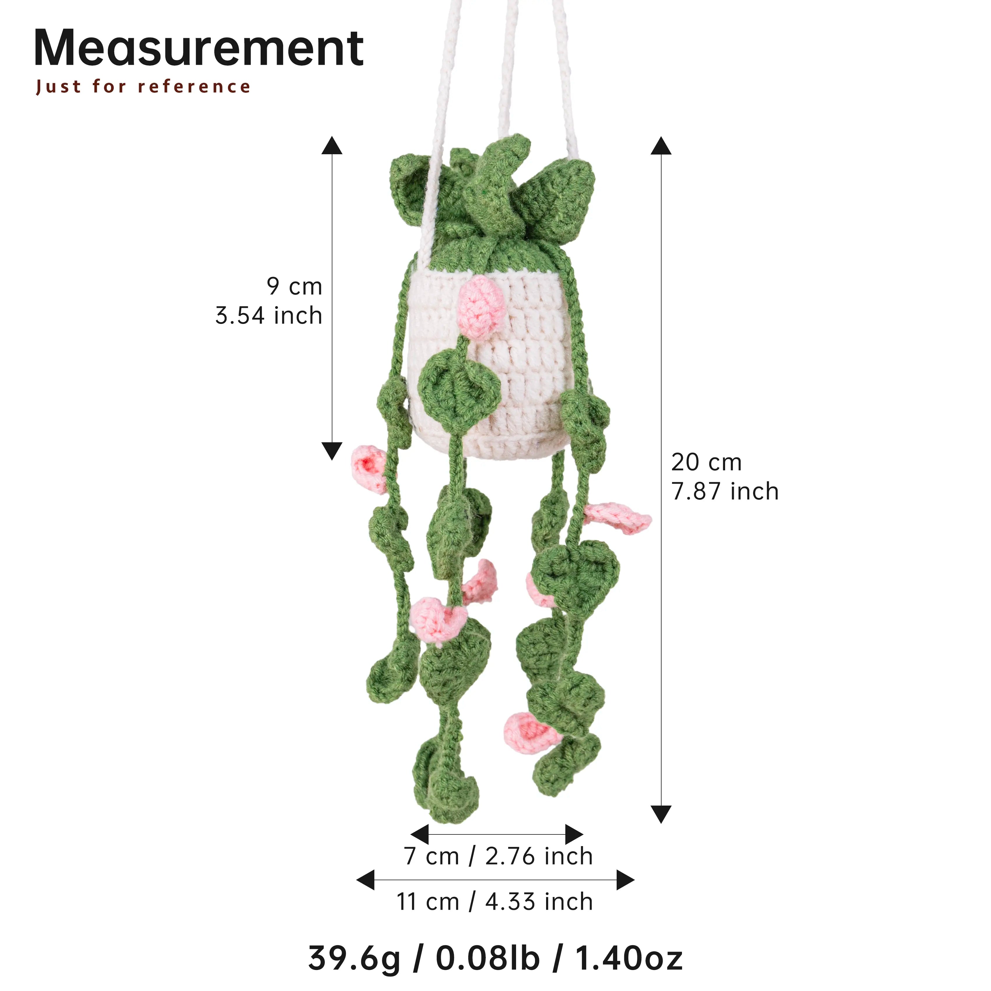 Crochet Hanging with Pink Flowers & White Pot