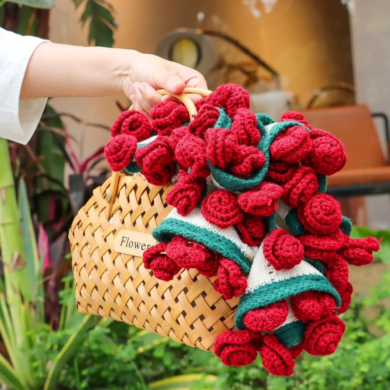 Cashmere Crochet Flower Bouquet Blanket-Red Roses