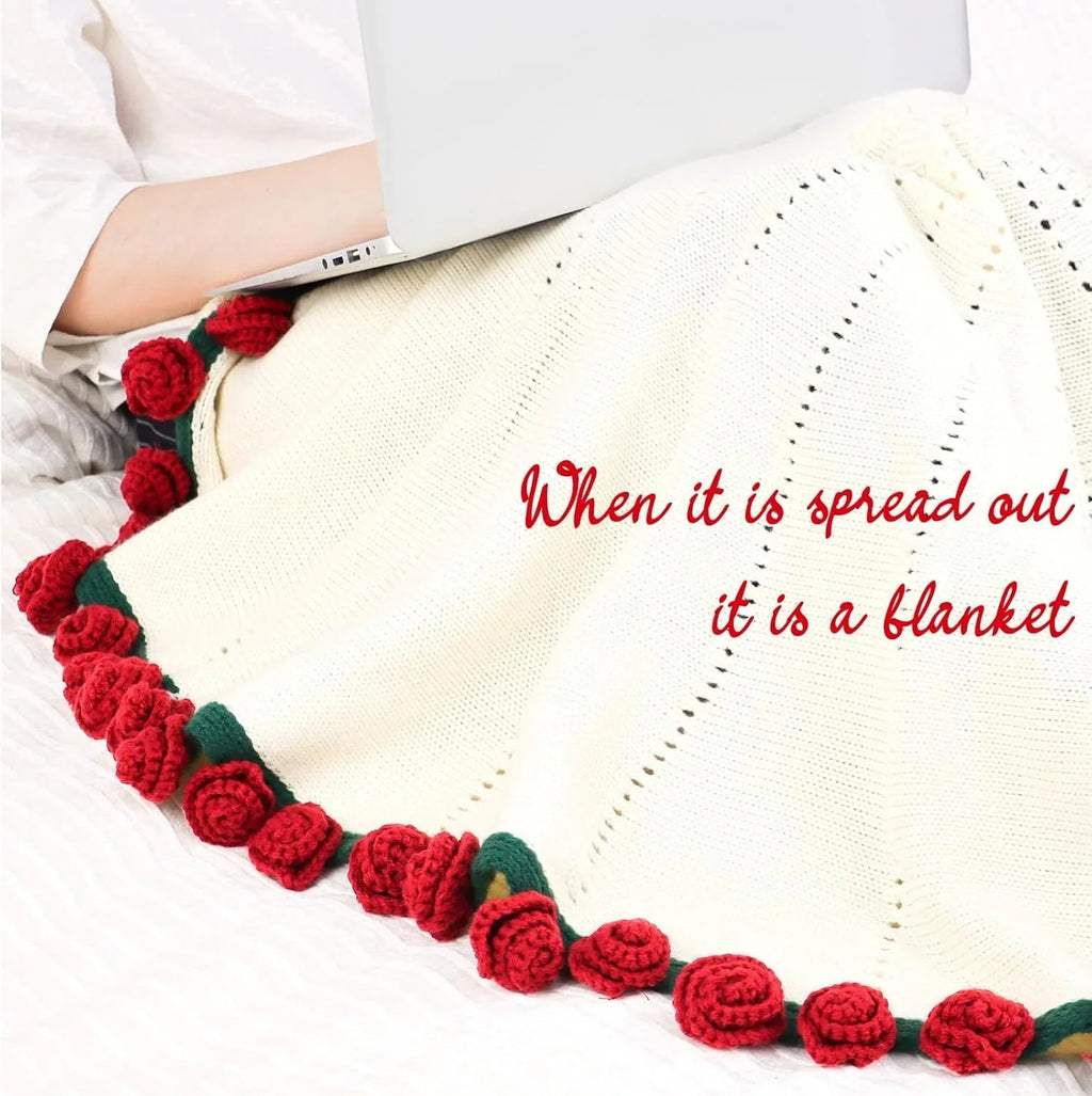 Cashmere Crochet Flower Bouquet Blanket-Red Roses