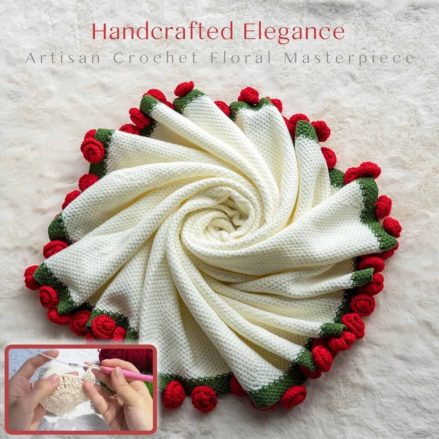 Cashmere Crochet Flower Bouquet Blanket-Red Roses