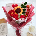 Red Crochet Rose Sunflower Bouquet