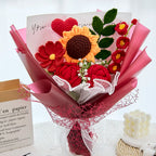 Red Crochet Rose Sunflower Bouquet