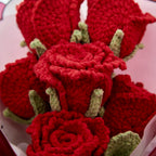 Crochet Cup-Shaped Red Rose Bouquet with Red Wrapping