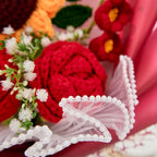 Red Crochet Rose Sunflower Bouquet
