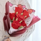 Crochet Cup-Shaped Red Rose Bouquet with Red Wrapping