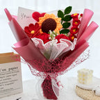 Red Crochet Rose Sunflower Bouquet