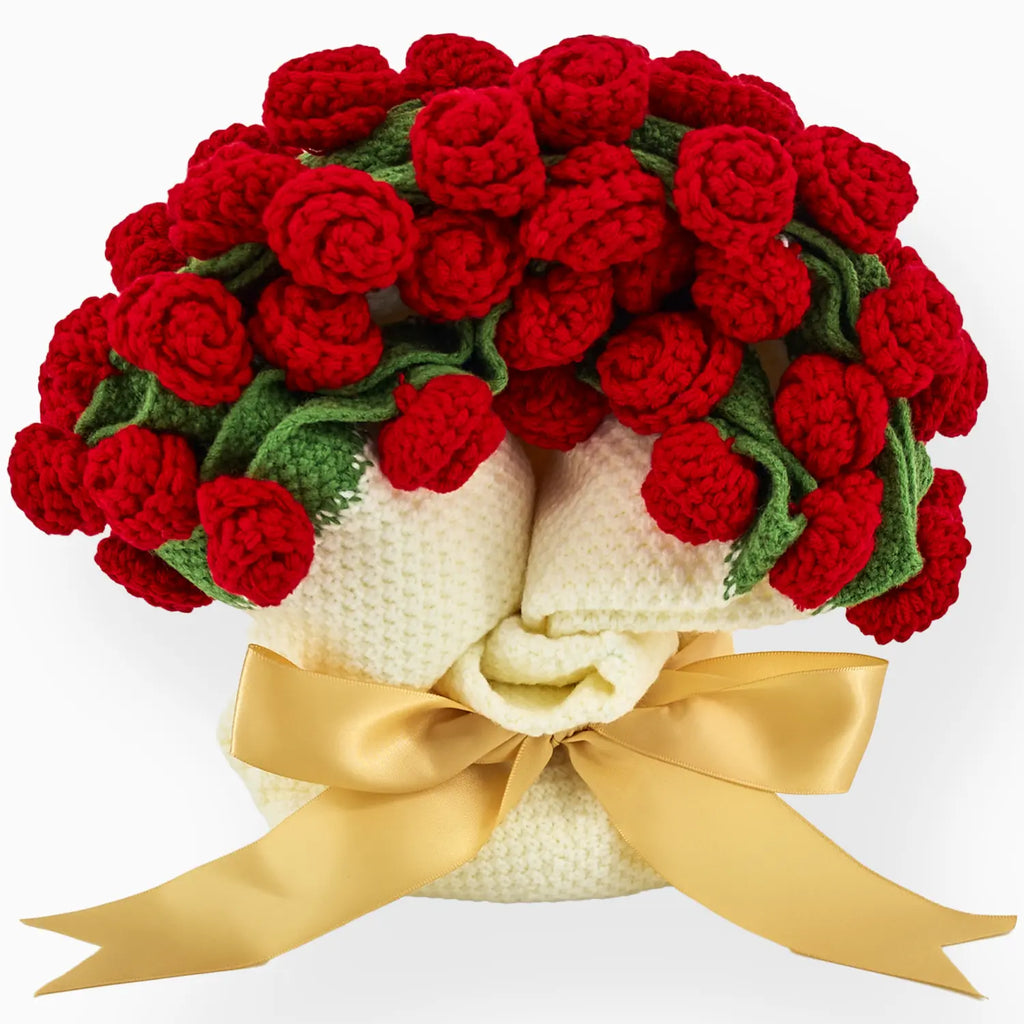 Cashmere Crochet Flower Bouquet Blanket-Red Roses