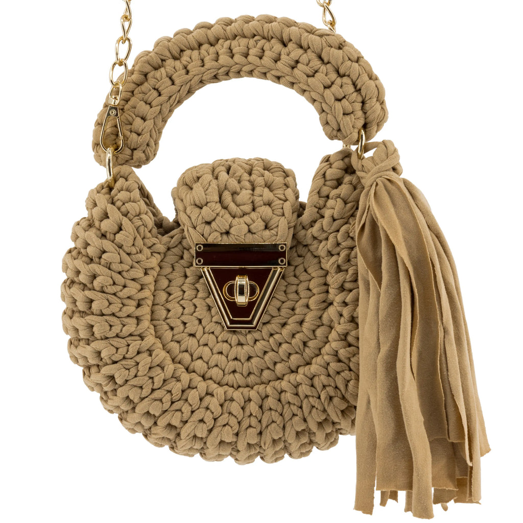 Crochet Round Crossbody Handbag-Beige
