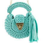 Crochet Round Crossbody Handbag-Blue Green