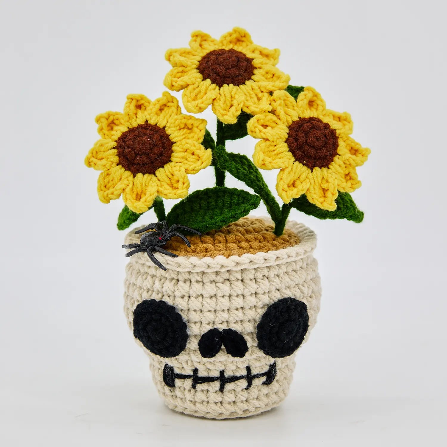 Skull Sunflower Pot with Spider