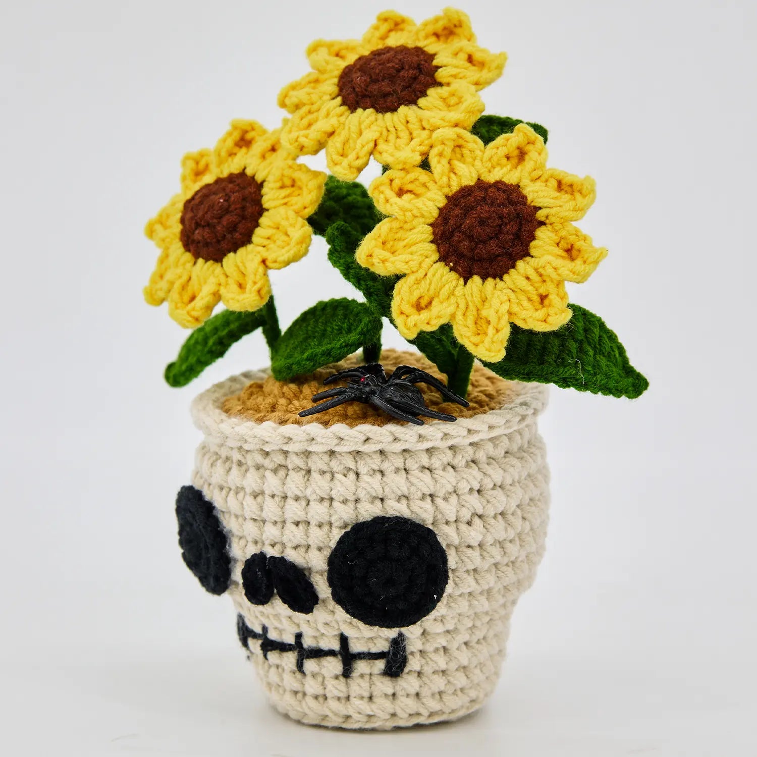 Skull Sunflower Pot with Spider