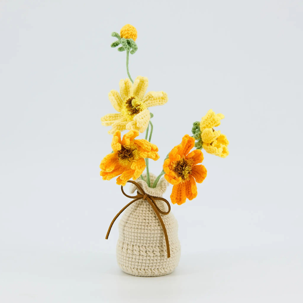 Crochet Flowers in Crochet Vase