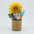 Crochet Sunflower Pen Holder-Brown Pot