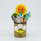 Crochet Sunflower Pen Holder-Brown Pot
