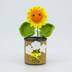 Crochet Sunflower Pen Holder-Brown Pot