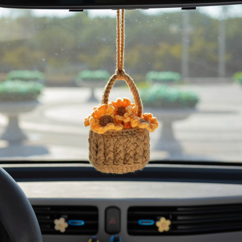 Crochet Sunflower Basket Hanging