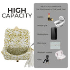 Crochet Handbag with Golden Thread-White