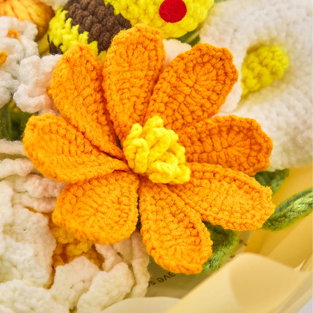 Crochet Sunflower & Bee Bouquet with Yellow Wrapping