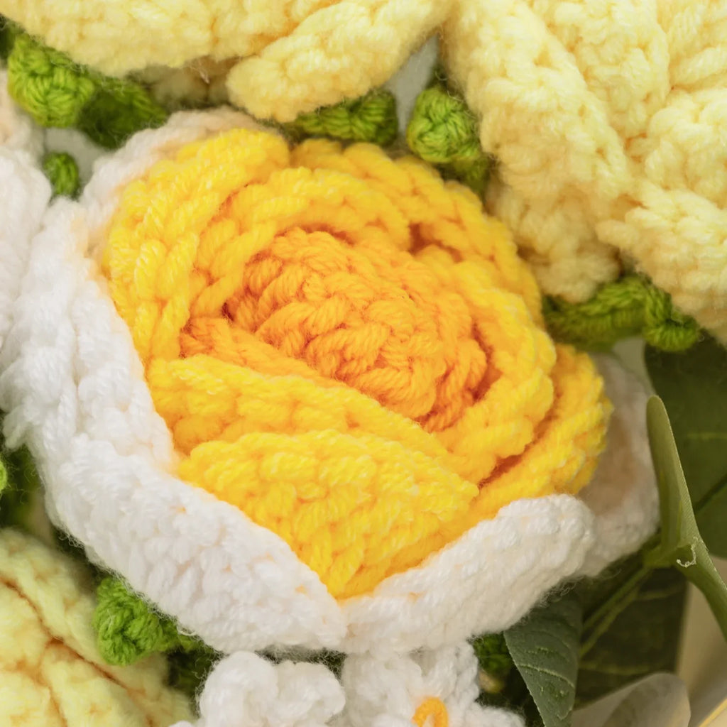 Crochet Yellow Rose Forget-Me-Not Bouquet
