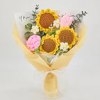 Crochet Sunflower Rose Tulip Bouquet with Yellow Wrapping